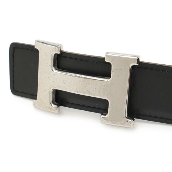 HERMES Maltre H Belt, Reversible Leather, Black, Blue Jean, #100, F Stamp